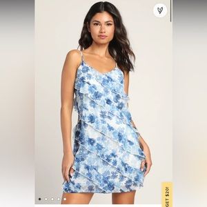 Lulu's blue floral sleeveless ruffled mini dress